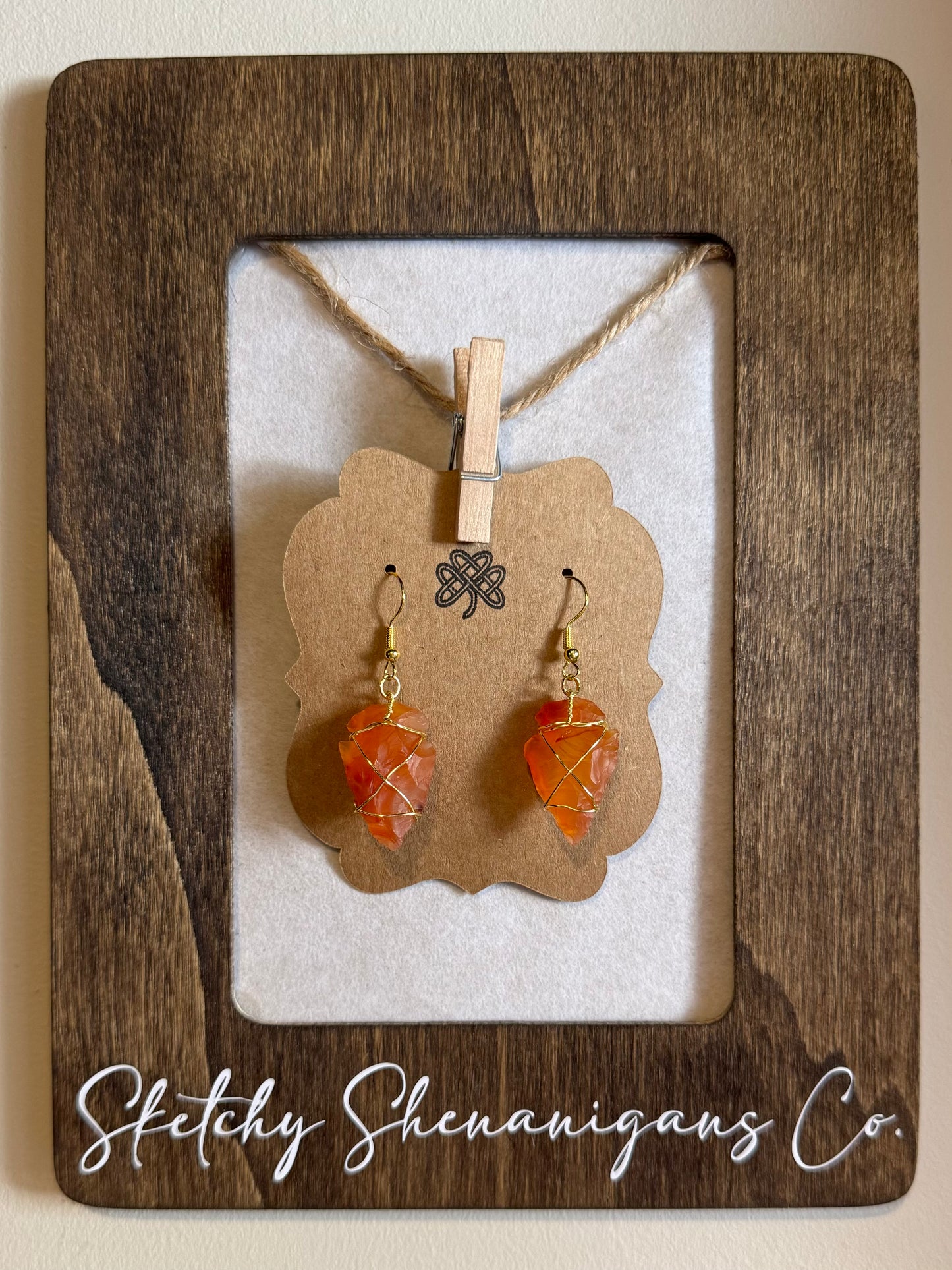 Natural Carnelian Arrowhead Earrings
